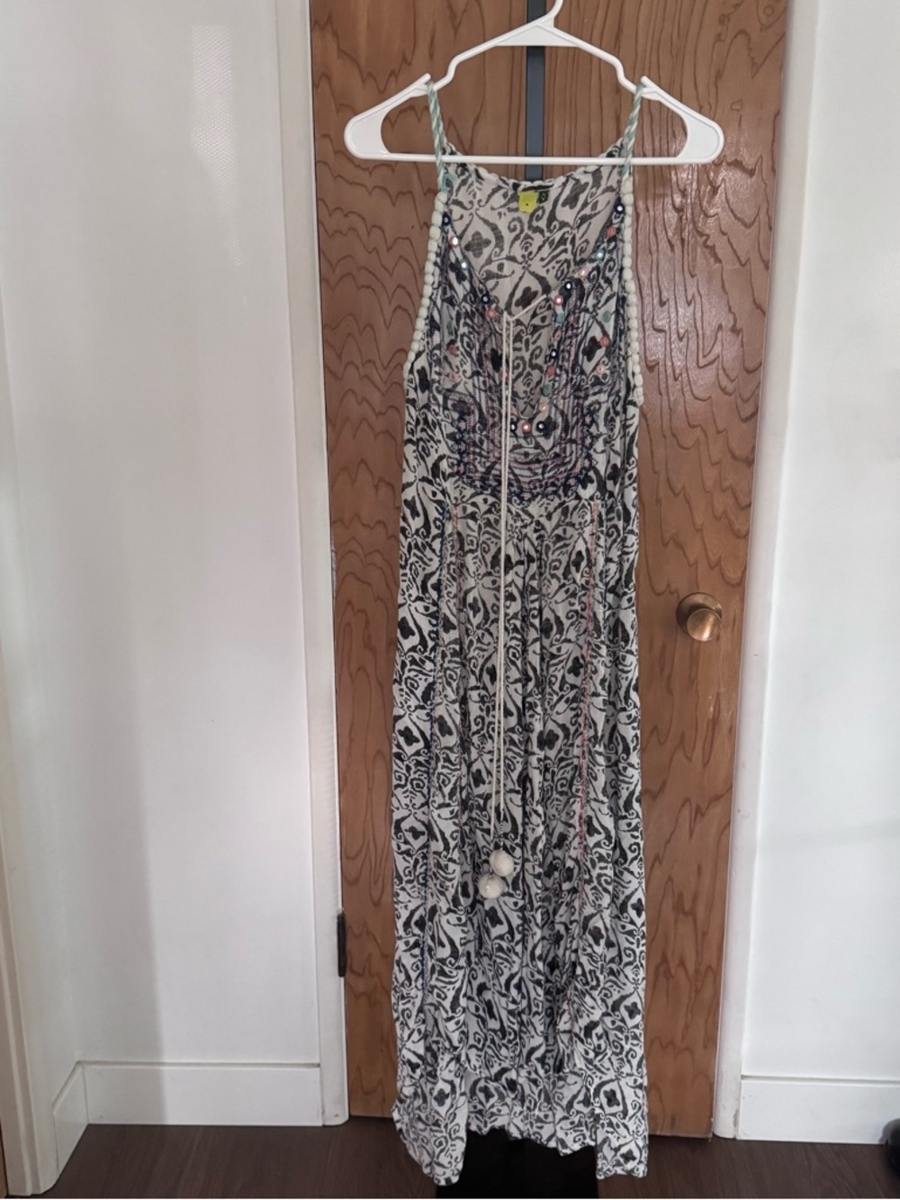 Farm rio Vintage Boho Printed Maxi Dress with Tassel Tie women P
